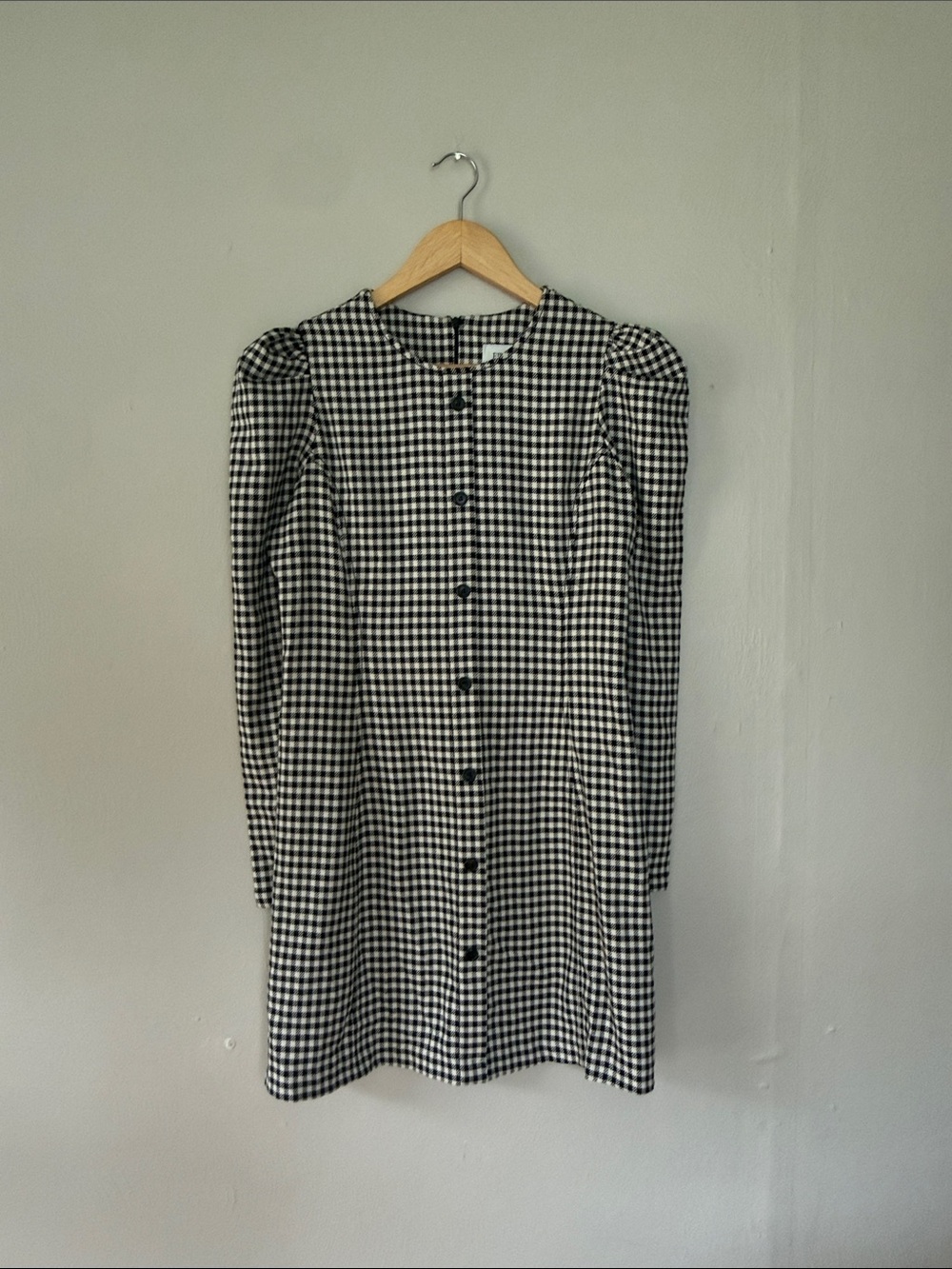 NWOT Fifteen Twenty Black and White Gingham Long-Sleeve Button Dress small